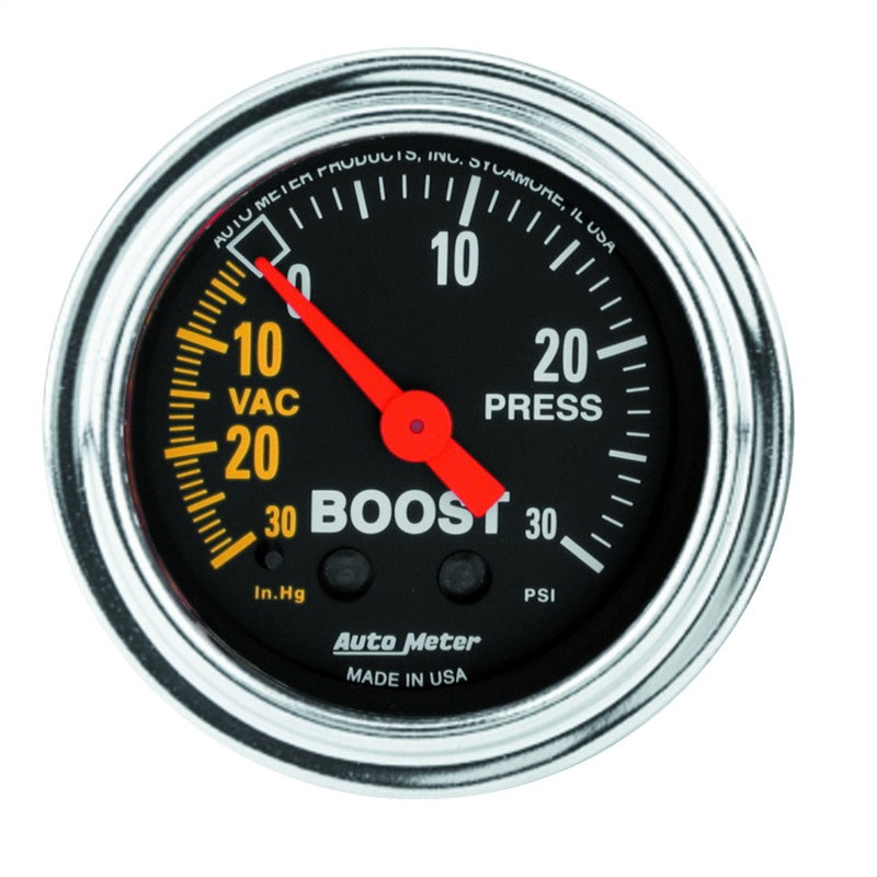 Autometer Gauge, Vac/Boost, 2 1/16" 30inHg-30Psi Mechanical, Traditional Chrome 2403 Photo - Primary