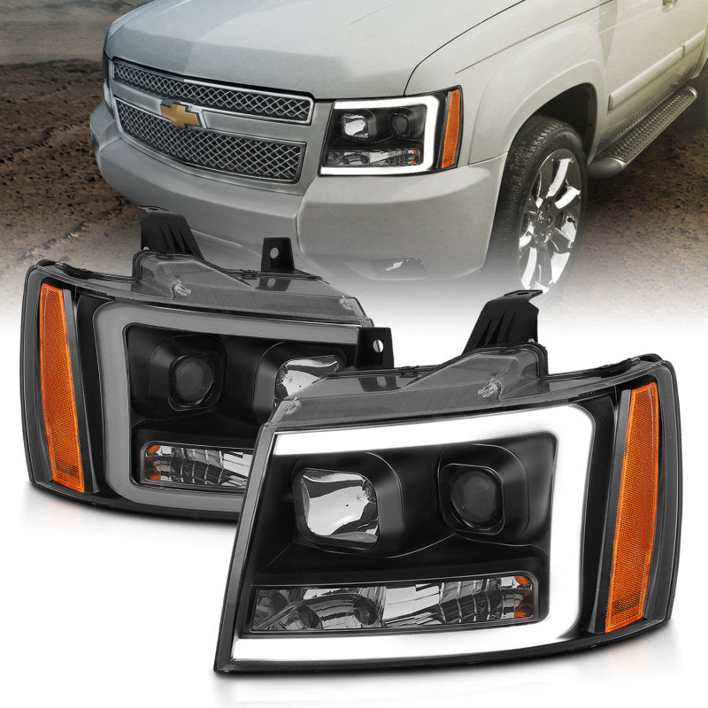 ANZO 07-14 Chevy Tahoe Projector Headlights w/ Plank Style Design Black w/ Amber 111402 111402 Photo - Primary