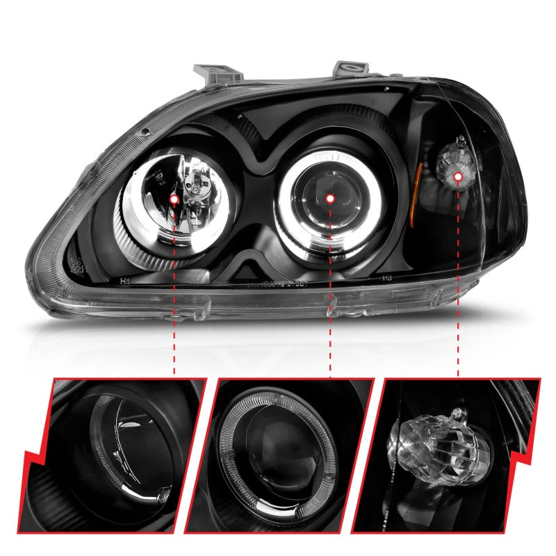 Anzo 1996-1998 Honda Civic Projector Headlights w/ Halo Black 121068 Photo - Unmounted