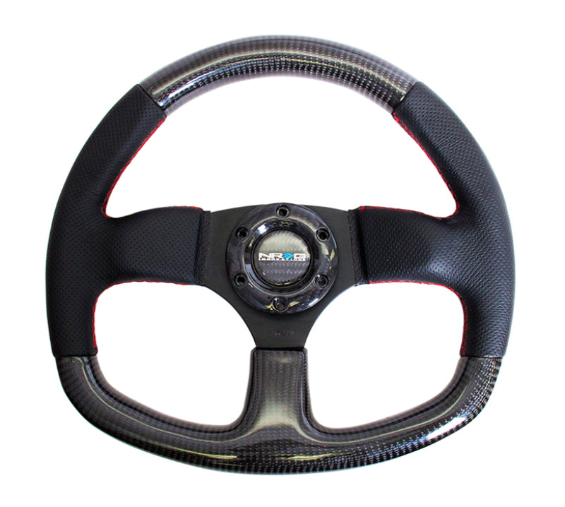 NRG Carbon Fiber Steering Wheel (320mm) Flat Bottom & Leather Trim w/Red Stitching ST-009CFRS ST-009CFRS Photo - Primary
