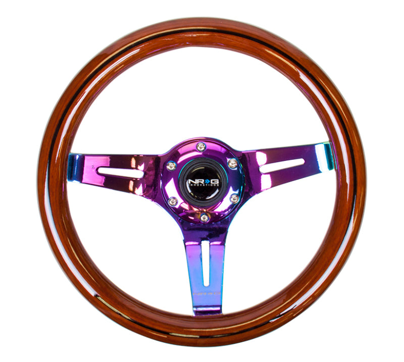 NRG Classic Dark Wood Grain Wheel, Black Line Inlay, 310mm, 3 Spoke Center ST-310BRB-MC Photo - Primary