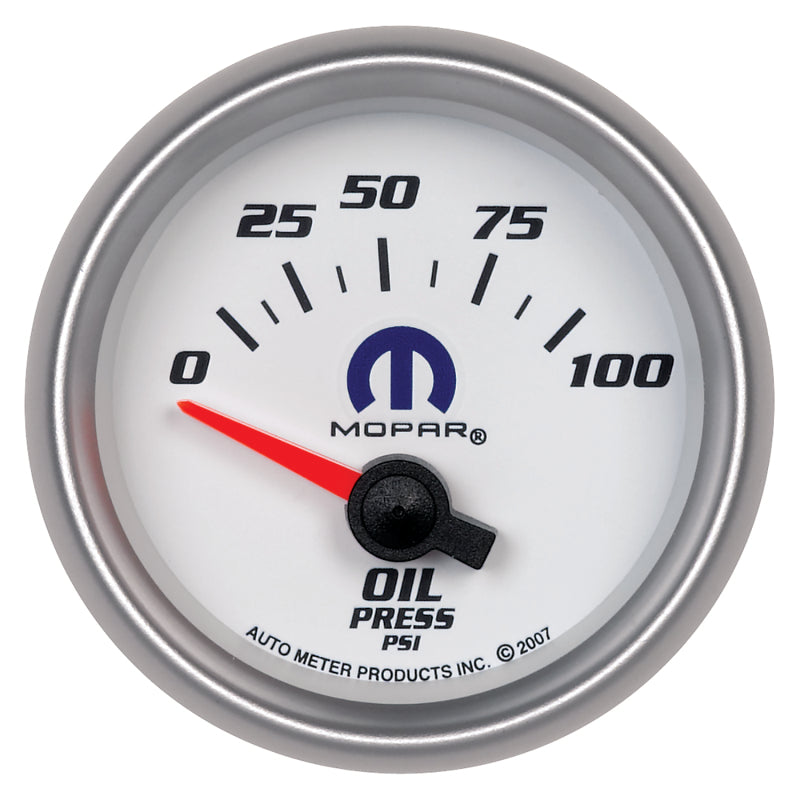 Autometer Gauge, Oil Pressure, 2 1/16", 100Psi, Electric, White, Mopar 880029 Photo - Primary