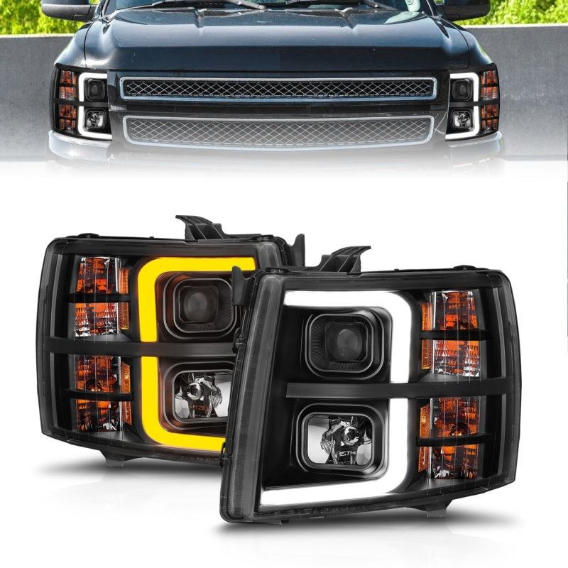 ANZO 2007-2013 Chevrolet Silverado 1500 Projector w/ Light Bar Black Housing w/ Sequential 111545 111545 Photo - Primary