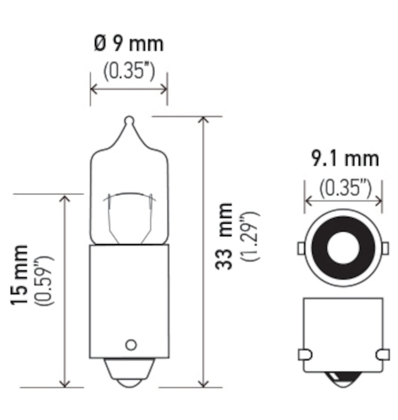 Hella Bulb H20W 12V 20W Ba9S T275 H20W H20W Technical Drawing