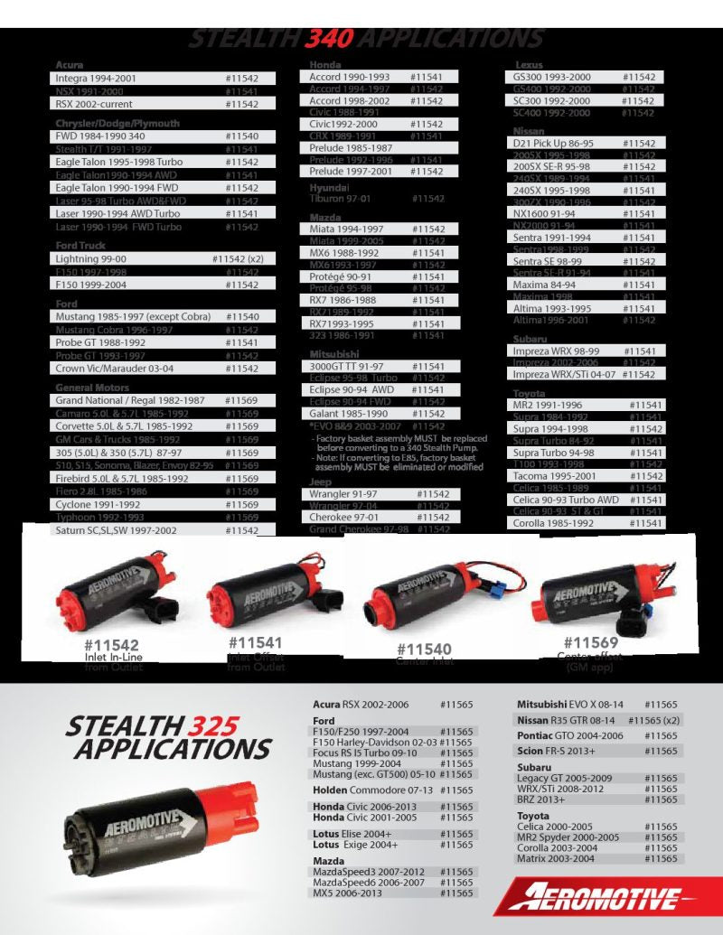 Aeromotive Stealth 325 Fuel Pump 11565 Application Guide