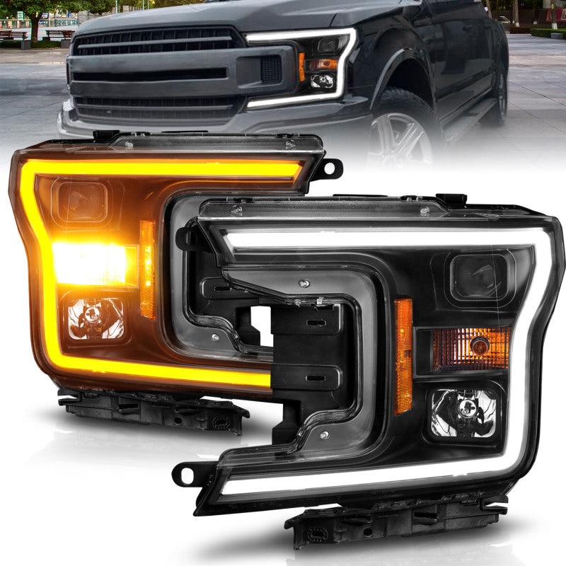 ANZO 2018-2020 Ford F-150 Projector Headlight w/ Plank Style Switchback Black Housing 111509 111509 Photo - Primary