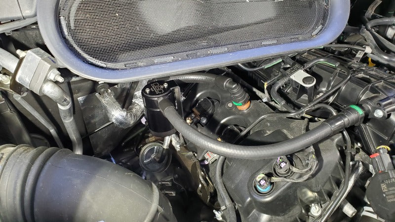 J&L 15-22 Ford Transit 150/250/350 3.5L EcoBoost Passenger Side Oil Separator 3.0 - Black Anodiz 3025P-B 3025P-B Photo - Mounted