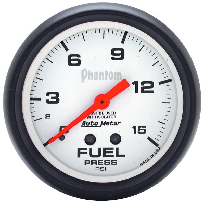 Autometer 2-5/8" Fuel Pressure w/ Isolator,0-15 PSI,Mechanical,Phantom 5813 Photo - Primary