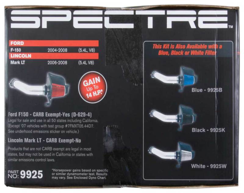Spectre 04-08 Ford F150 V8-5.4L F/I Air Intake Kit - Clear Anodized w/Red Filter 9925 9925 Photo - in package