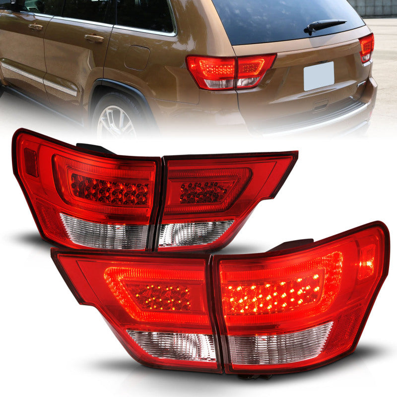 ANZO 11-13 Jeep Grand Cherokee LED Taillights w/ Lightbar Chrome Housing Red/Clear Lens 4pcs 311442 311442 Photo - Primary