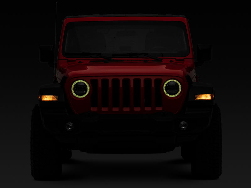 Raxiom 18-22 Jeep Wrangler JL/JT Axial 9-Inch LED Headlights w/RGB Halo- Blk Housing (Clear Lens) J142668 J142668 Photo - Close Up