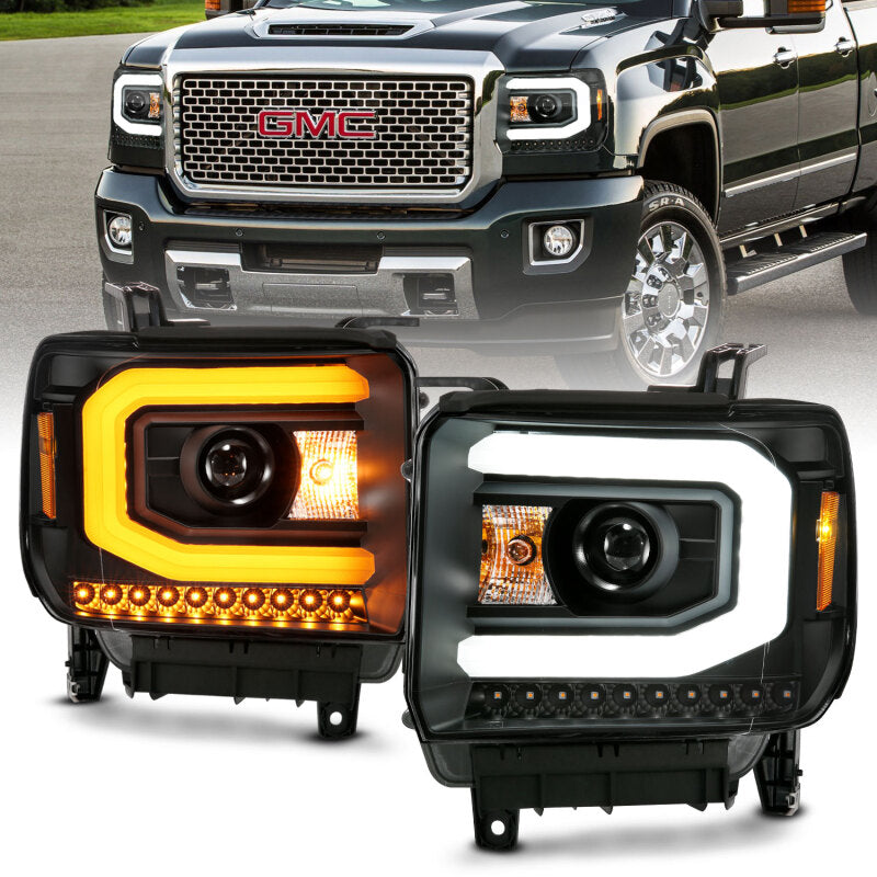 ANZO 2014-2015 Gmc Sierra 1500 Projector Headlight Plank Style Black w/ Switchback (Halogen Type) 111487 111487 Photo - Primary