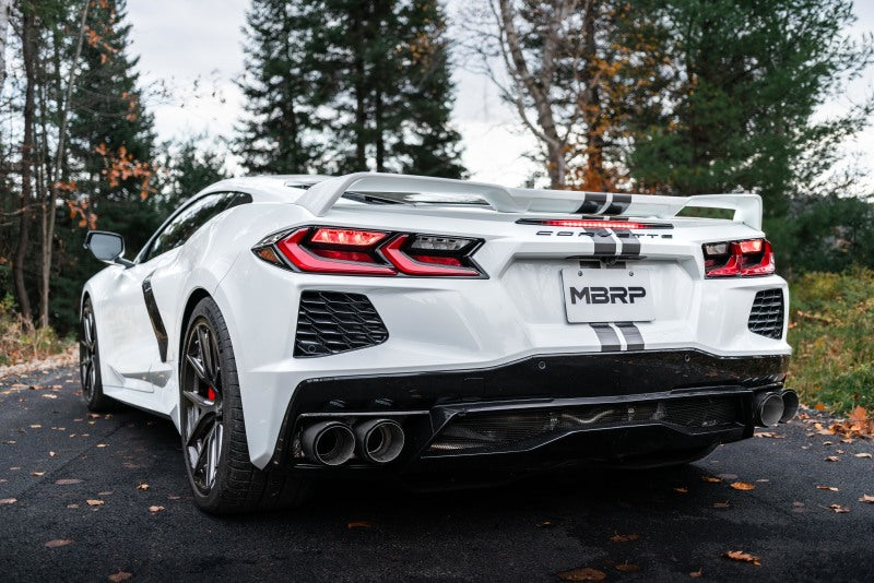 MBRP 20-23 Chevrolet Corvette C8 3in Cat Back Quad Split Rear Exit w/ Carbon Fiber Tips - T304 S70423CF S70423CF Photo - lifestyle view