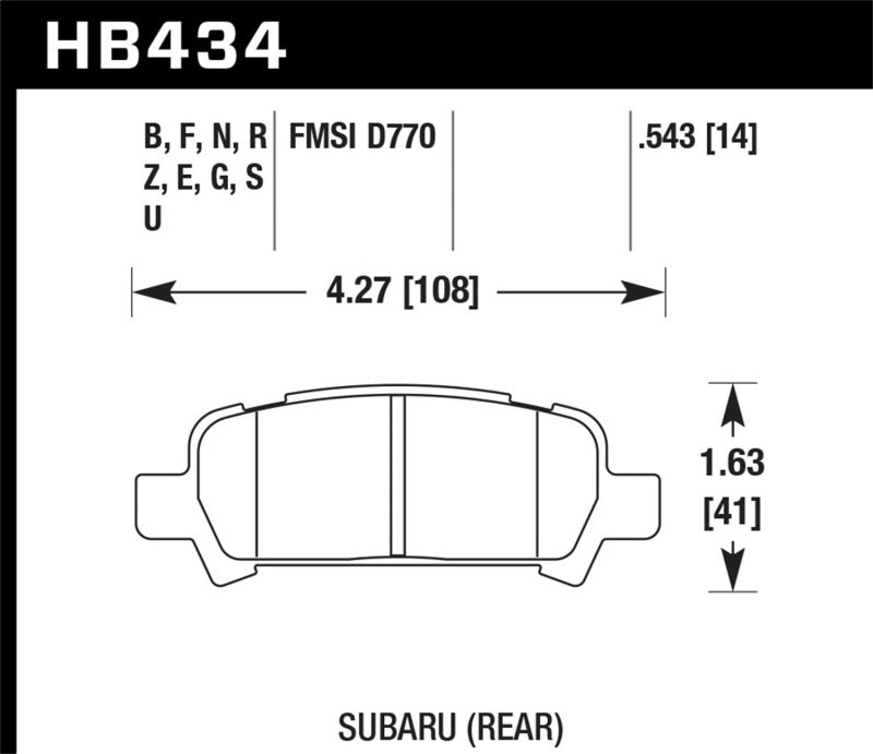 Hawk Ceramic Brake Pads Rear Subaru Baja Base 2003-2004 HB434Z.543 Photo - Primary