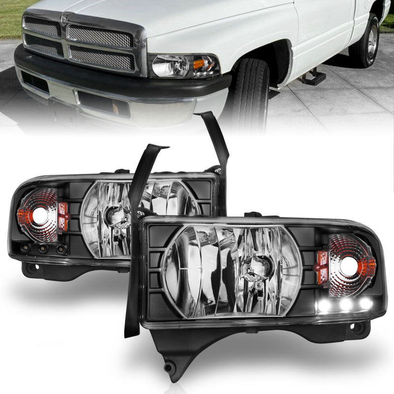 Anzo 1994-2001 Dodge Ram Crystal Headlights Black w/ LED 111205 Photo - Primary