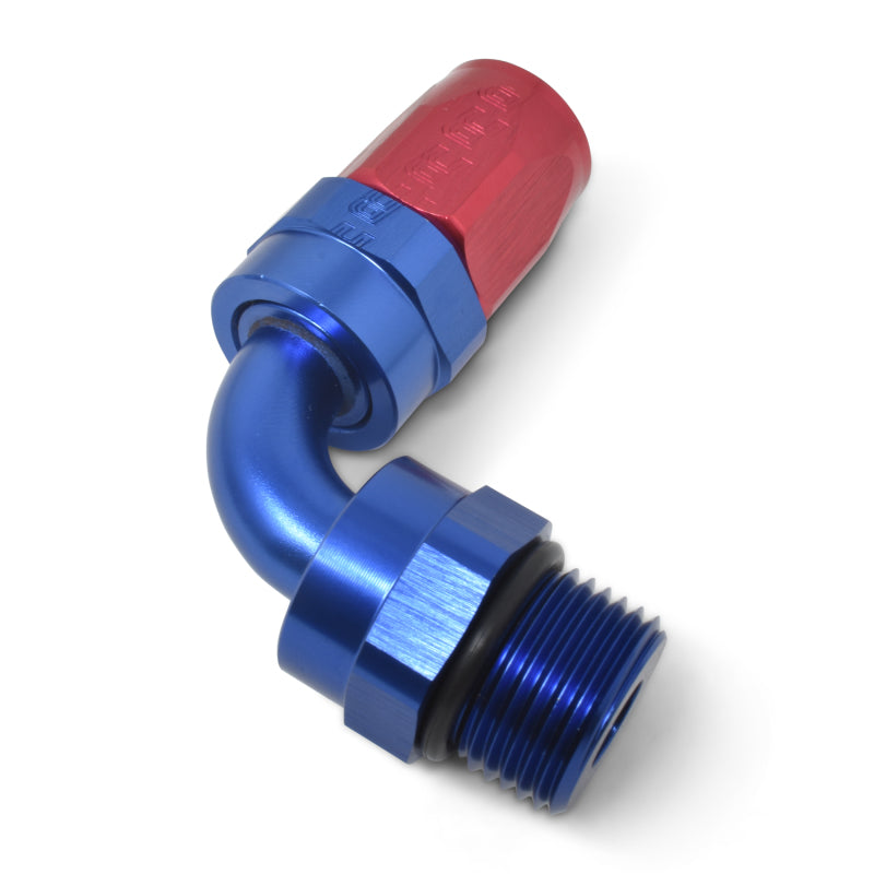 Russell Hose End #6 Hose To #6 Radius Inlet Port Swivel 90° Red/Blue 612460 Photo - out of package