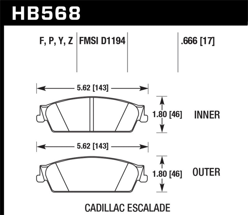 Hawk 07-14 Cadillac Escalade / EXT / ESV HPS 5.0 Rear Brake Pads HB568B.666 HB568B.666 Photo - Primary