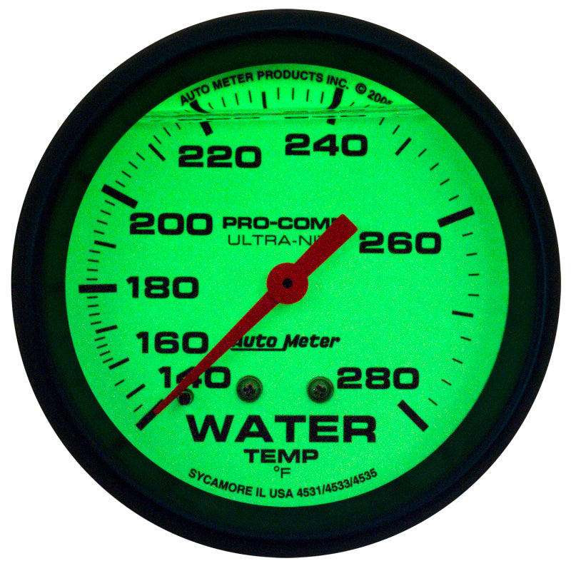 Autometer Gauge, Water Temp, 2 5/8", 140-280 deg. F, Liq Filld Mech, 4ft. Glow 4235 User 2