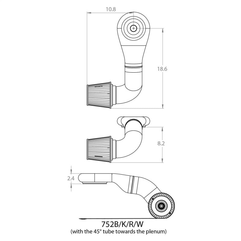 Spectre Plenum Kit Low w/Driver Side 45/90 Degree Tube 752 752 Technical Drawing