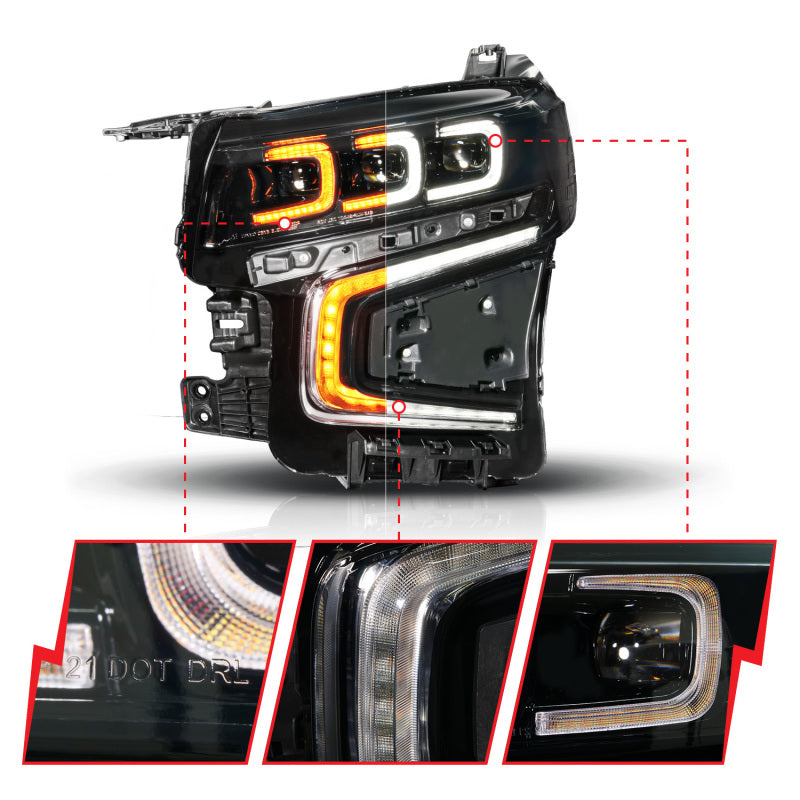 ANZO 21-23 Chevy Tahoe/Suburban LED Light Bar Style Headlights Black w/ Squential DRL (Left Side) 111636X-L 111636X-L User 1