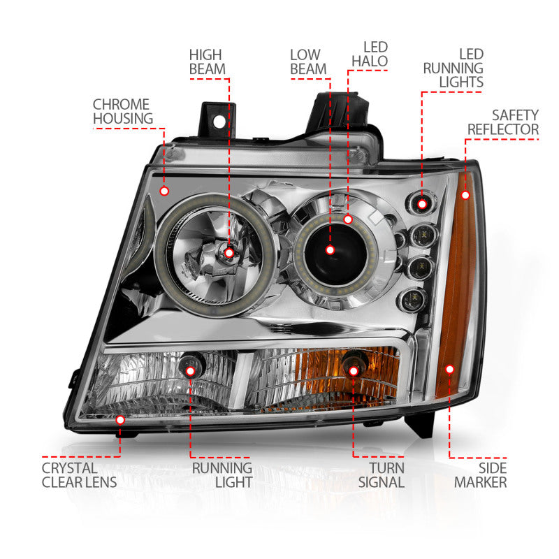 Anzo 2007-2013 Chevrolet Avalanche Projector Headlights w/ Halo Chrome 111108 Photo - Unmounted