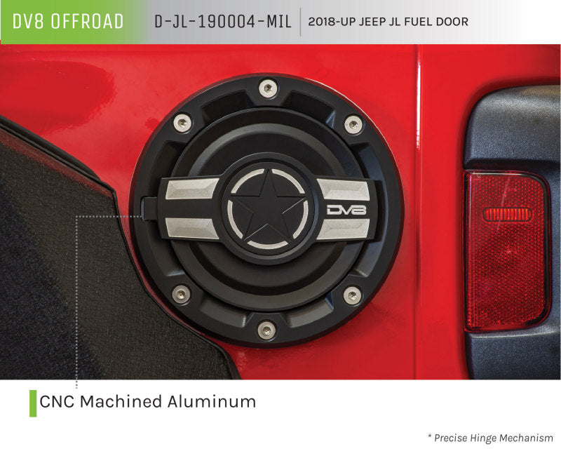 DV8 Offroad 2018+ Jeep JL Aluminum Fuel Door for 20-Pres Wrangler D-JL-190004-MIL D-JL-190004-MIL Product Brochure - a specific brochure describing a Product
