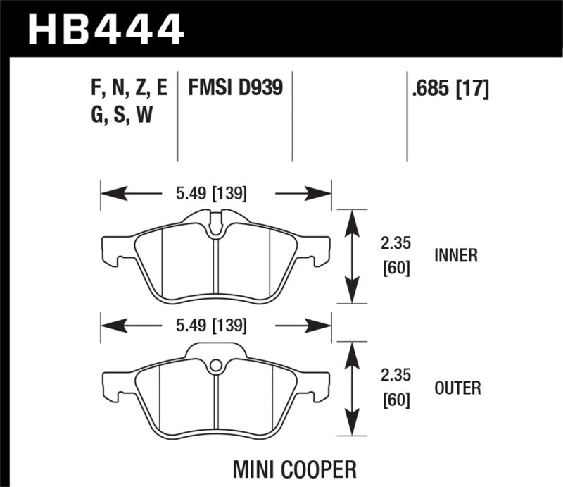 Hawk Ceramic Brake Pads Front Mini Cooper Base 2002-2006 HB444Z.685 Photo - Primary
