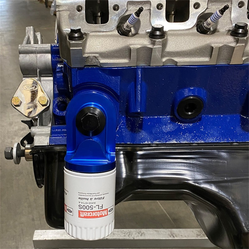 Ford Oil Filter Adapter w/ 3/4-16 Threads- Blue FRDM6880-B50 M-6880-B50 Photo - Mounted
