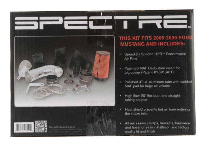 Spectre 05-09 Ford Mustang GT V8-4.6L F/I Air Intake Kit - Polished w/Red Filter 9924 9924 Photo - in package