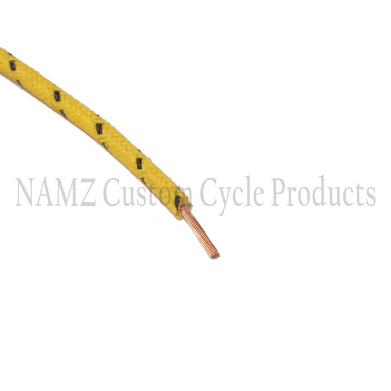 NAMZ OEM Color Cloth-Braided Wire 25ft. Pack 16g - Yellow w/Black Tracer NCBW-40 NCBW-40 Photo - Primary