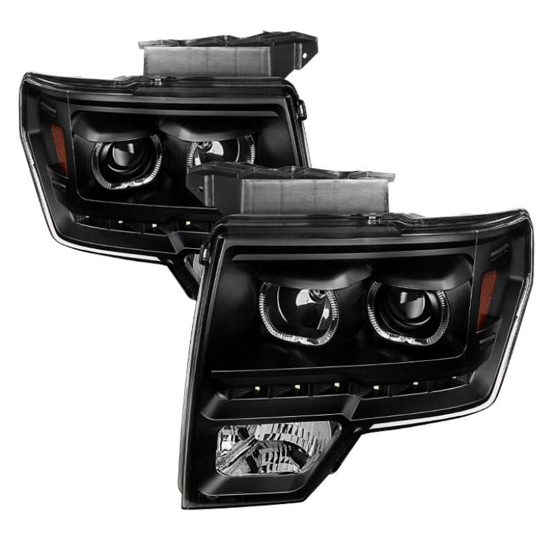 SPYDER Xtune Ford F150 09-14 Projector Headlights Halogen Model Only LED Halo Black PRO-JH-FF15009-CFB-BK 9032226 9032226 Photo - Primary