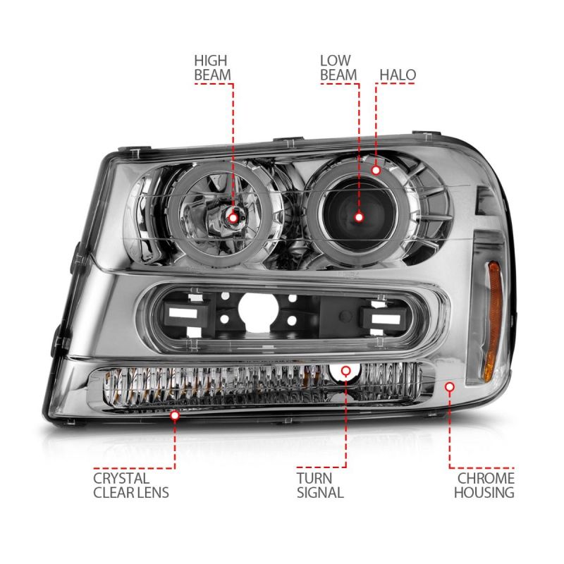 ANZO 02-09 Chevrolet Trailblazer Projector Headlights w/ Halo Chrome Housing (Non-LT Models) 111573 111573 User 2