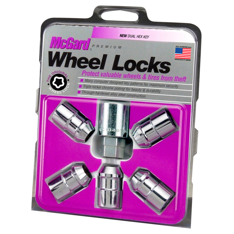 McGard Wheel Lock Nut Set - 5pk. (Cone Seat) 1/2-20 / 3/4 &13/16 Dual Hex / 1.46in. Length - Chrome 24538 24538 Photo - in package