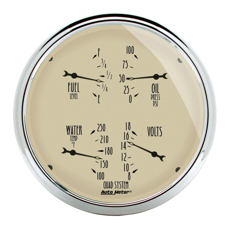 AutoMeter Gauge Quad 5in. 0 Ohm(e) to 90 Ohm(f)Elec Antique Beige 1819 1819 Photo - Primary