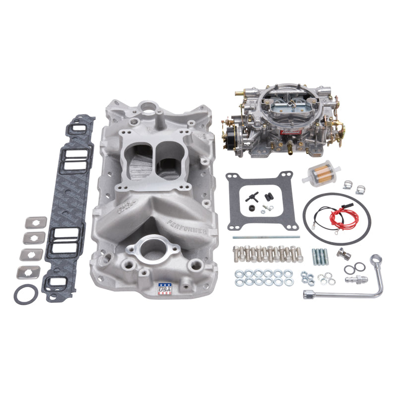 Edelbrock Manifold And Carb Kit, Performer, Air-gap, Small Block Chevrolet, 1957 2020 Photo - out of package