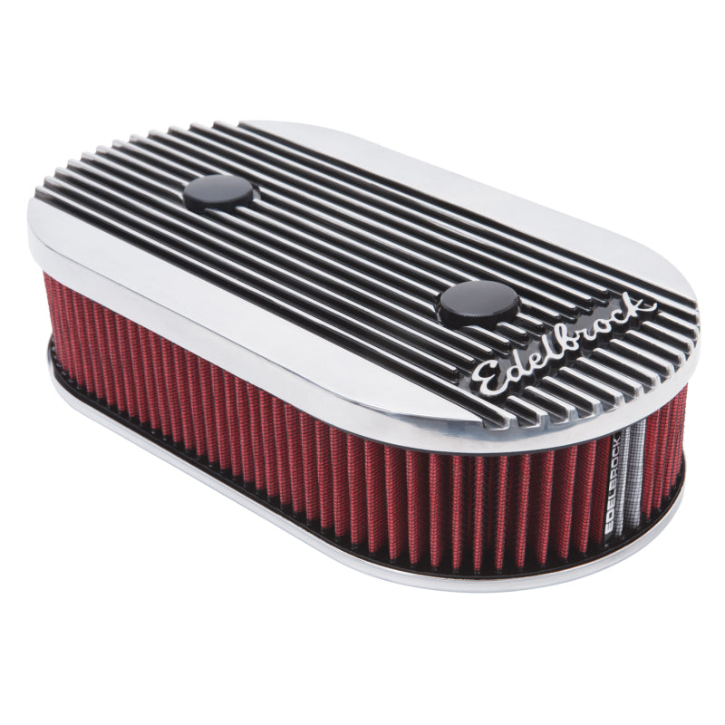 Edelbrock Air Cleaner, Elite II, Oval, Dual-Quad Carbs, 2.5" Red Element, Polish 4272 Photo - out of package