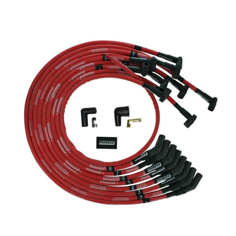 Moroso BBC Under Header 135 Deg Plug Boot HEI Sleeved Ultra Spark Plug Wire Set - Red 52545 52545 User 1