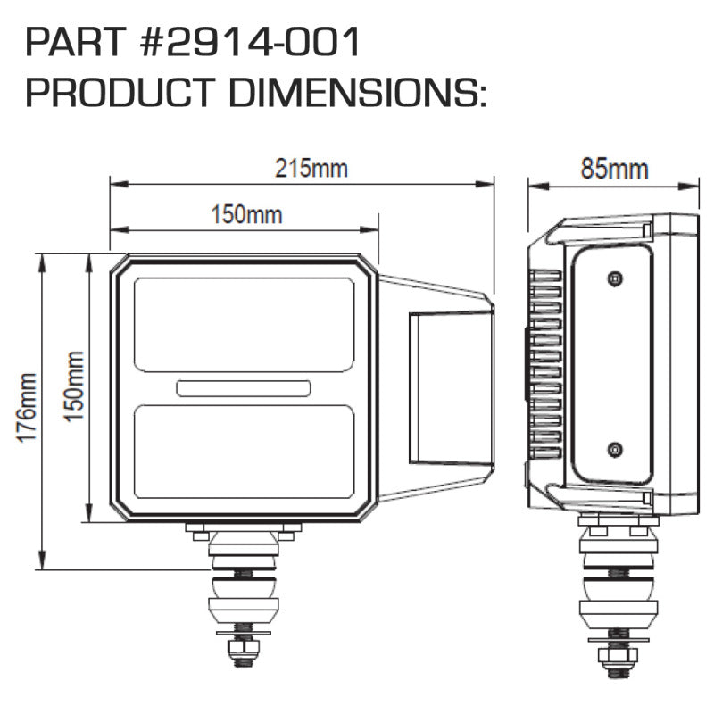 ORACLE Lighting Multifunction LED Plow Headlight with Heated Lens 5700K 2914-001 2914-001 Technical Drawing