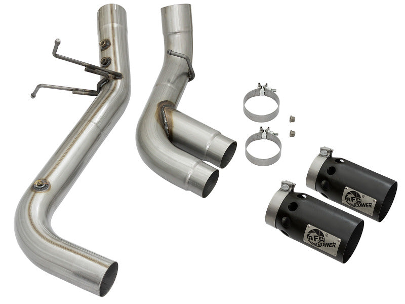 aFe Rebel XD Series 4in 409 Stainless Steel DPF-Back Exhaust w/Dual Black 49-44089-B Photo - Unmounted