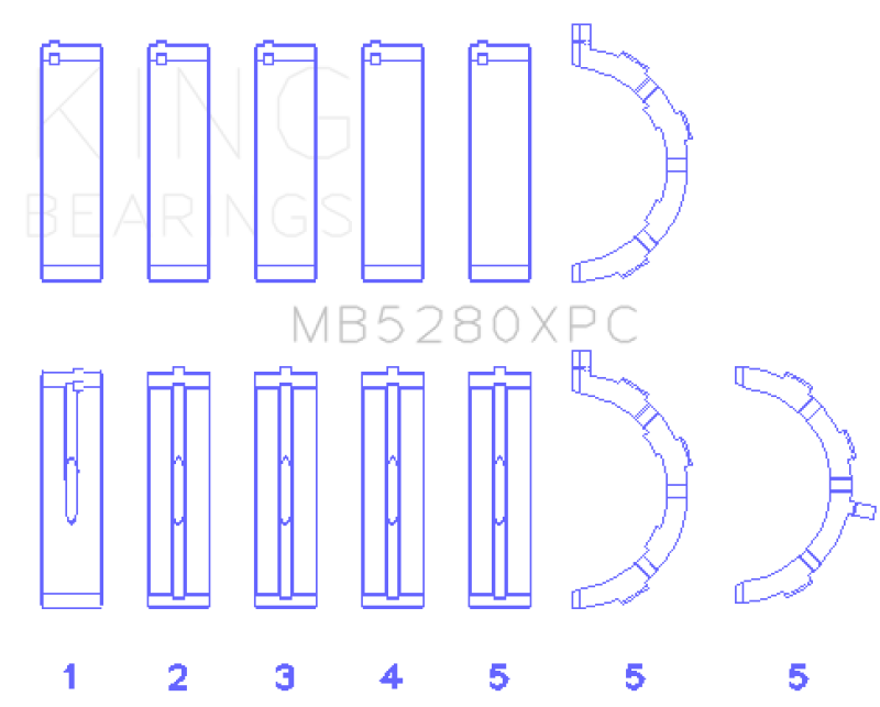 King Engine Bearings King Ford V8 4.6L/5.4L SOHC Coated (Size .026) Crankshaft Main Bearings (Set of 5) MB5280XPC.026 MB5280XPC.026 Photo - Primary