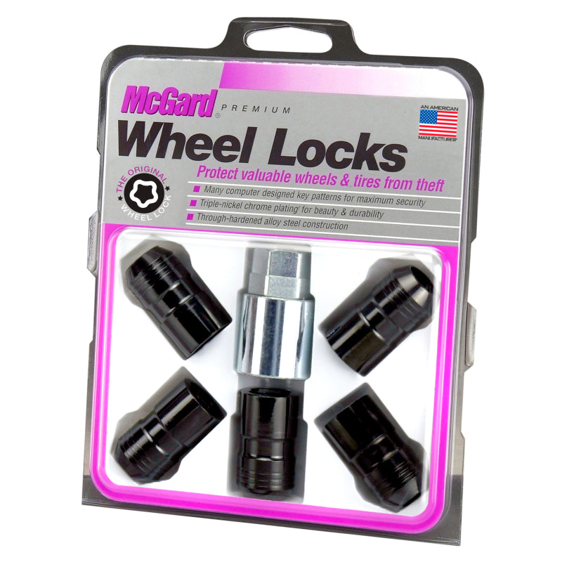 McGard Wheel Lock Nut Set - 5pk. (Cone Seat) M14X1.5 / 22mm Hex / 1.639in OAL - Black 24516 24516 Photo - in package