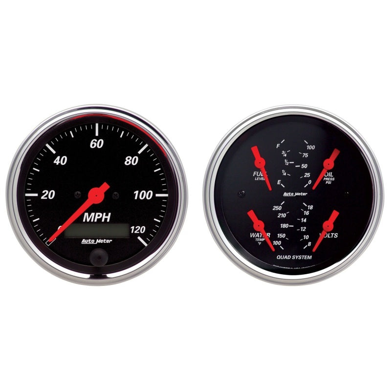 AutoMeter Gauge Kit 2 Pc. Quad & Speedometer 3-3/8in. Designer Black 1408 1408 Photo - Primary