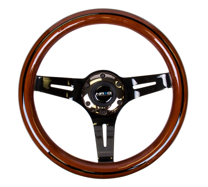 NRG Classic Wood Grain Steering Wheel (310mm) Dark Wood & Black Line Inlay w/Blk Chrome 3-Spoke Ctr. ST-310BRB-BK ST-310BRB-BK Photo - Primary