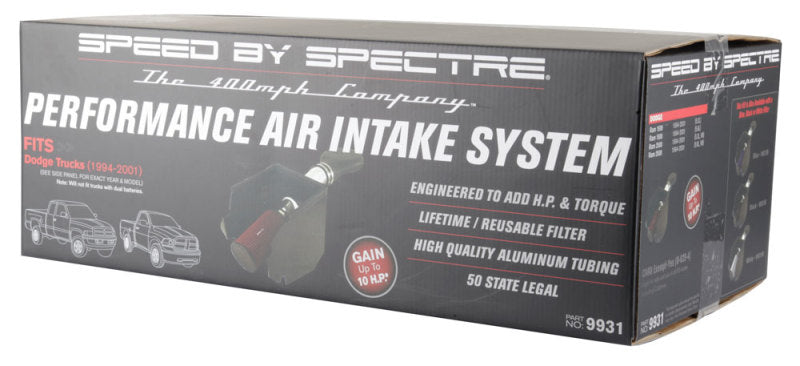 Spectre 94-01 Dodge RAM 1500/2500 V8-5.2/5.9L F/I Air Intake Kit - Polished w/Red Filter 9931 9931 Photo - in package