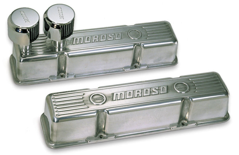 Moroso Chevrolet Small Block Valve Cover - 1 Cover w/2 Breathers at Front - Polished Aluminum - Pair 68365 68365 Photo - Primary