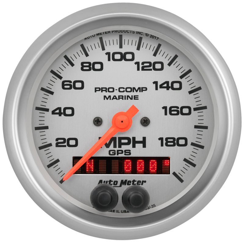 Autometer Gauge GPS Speedometer 3-3/8in 200 MPH Marine Silver Gauge 200639-33 200639-33 Photo - Primary
