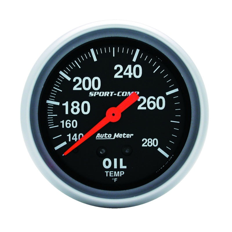 Autometer Gauge, Oil Temp, 2 5/8", 140-280 Deg. F, Mechanical, 12 Ft., Sport-Com 3443 Photo - Primary