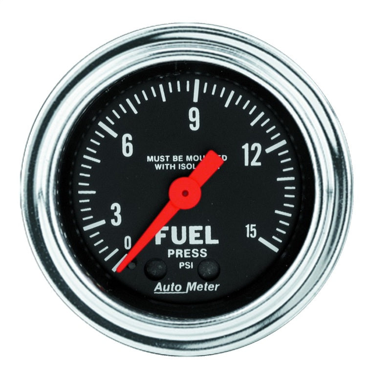 AutoMeter Gauge Fuel Pressure 2-1/16in. 15PSI Mech. W/Isolator Traditional Chrome 2413 2413 Photo - Primary