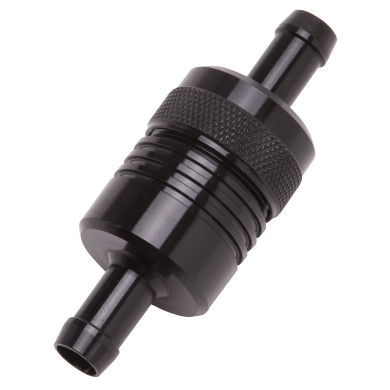 Edelbrock Fuel Filter, Aluminum, 3" x 01/ 1/8", 3/8" Inlet/Outlet, Black 8157 Photo - out of package