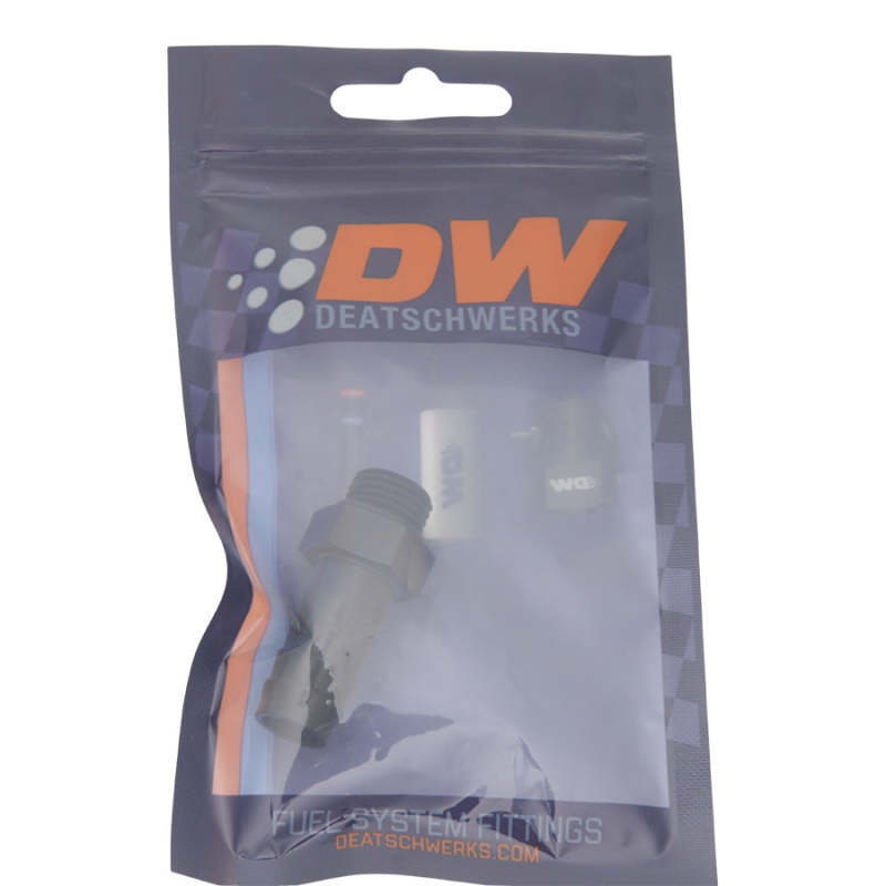 DeatschWerks 6AN ORB Male to 1/2in Male Triple Barb Fitting (Incl O-Ring) - Anodized Matte Black 6-02-0511-B 6-02-0511-B Photo - lifestyle view